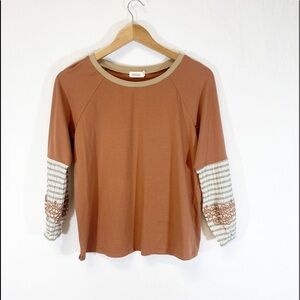 ROOLEE Embroidered Balloon Sleeve Jersey Knit Top Size S